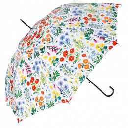 White umbrella with wild floral print open