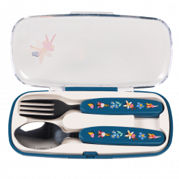 Fairies in the Garden cutlery set in carry case with lid open