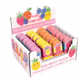 Fruit scented lolly erasers in a display boxed