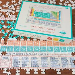 1000 piece jigsaw with print of periodic table of elements being put together