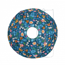 Paper lampshade with illustrations of fairies among flowers unassembled