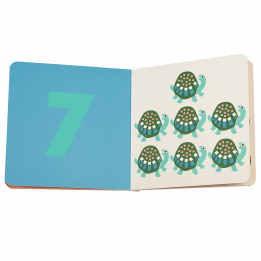 First book of numbers pages with number 7 and graphics of tortoises
