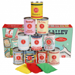 Traditional tin can alley game set up ready to play with box