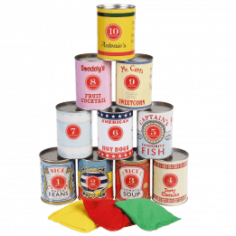 Traditional tin can alley game set up ready to play