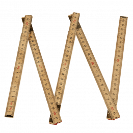 Folding wooden ruler partly unfolded showing centimetres side