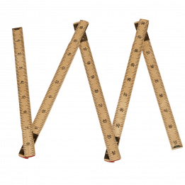 Folding wooden ruler partly unfolded showing inches side