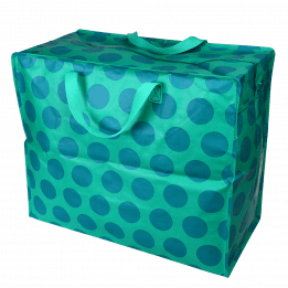 Recycled plastic jumbo storage bag in turquoise with blue spots