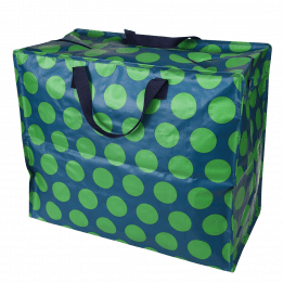 Recycled plastic jumbo storage bag in blue with green spots