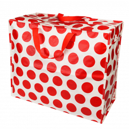 Recycled plastic jumbo storage bag in cream with red spots