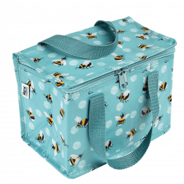 Turquoise lunch bag with print of bumblebees