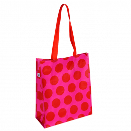 Red on pink shopping bag