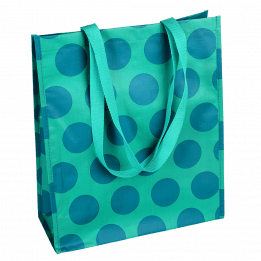 Recycled plastic shopping bag in turquoise with blue spots