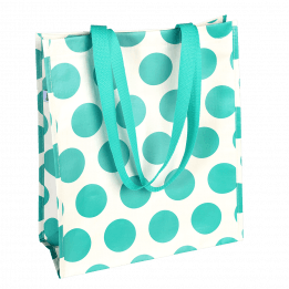 Recycled plastic shopping bag in cream with turquoise spots