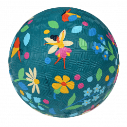 Dark blue inflatable rubber ball with fairies, flowers and butterflies print