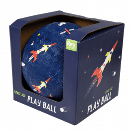 Space Age play ball in box side view