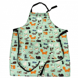 Recycled cotton apron in light green with cat print