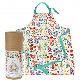 Wild Flowers recycled cotton apron with fully recyclable cardboard tube