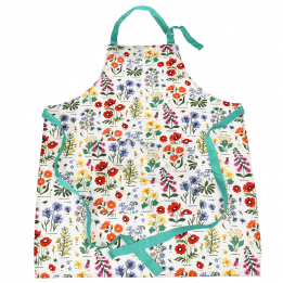 Recycled cotton apron in white with floral print