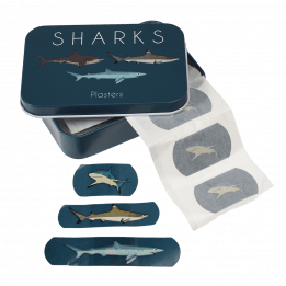 Dark blue plasters each with printed image of shark
