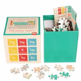 Periodic Table puzzle pieces and guide sheet in box