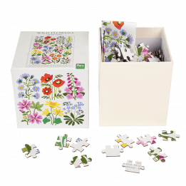 Wild Flowers puzzle pieces and guide sheet in box