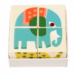 Wooden puzzle cubes for infants forming picture of elephant