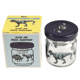 Prehistoric Land glass jar pencil sharpener with box