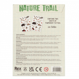 Nature Trail temporary tattoos card sleeve packaging back with information