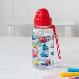 Road Trip water bottle with print of vintage cars and other vehicles