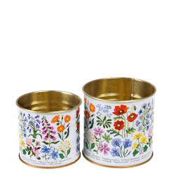 Mini metal storage tins in white with print of wild flowers