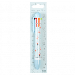 Six colour ballpoint pen with Mimi and Milo mouse print in packaging