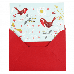 Winter Walk miniature advent calendar card partially inside envelope