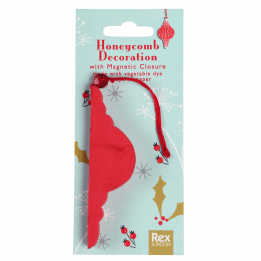 Honeycomb paper Christmas decoration in red in packaging