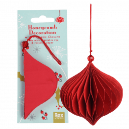 Honeycomb paper Christmas decoration in red with packaging