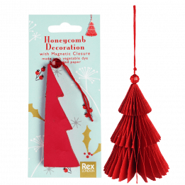 Honeycomb paper Christmas decoration in red with packaging