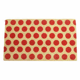 Coir doormat with red spots on natural coloured surface