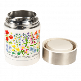 Wild Flowers stainless steel food flask with lid removed