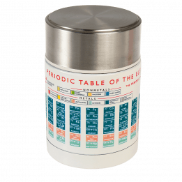 Stainless steel food flask in ecru with print of period table of the elements