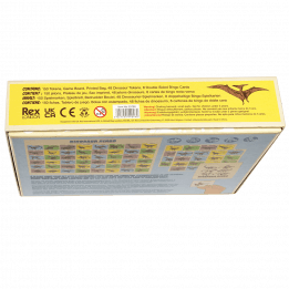 dinosaur bingo game packaging with safety warning