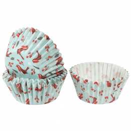 Cupcake cases in pale blue with Winter Walk Christmassy print