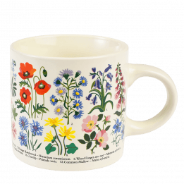 Ceramic mug in white with print of wild flowers