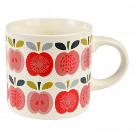 Ceramic mug in white with vintage style print of apples