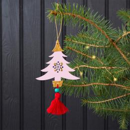 Pink Wooden Tree Christmas Decoration
