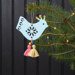 Blue Wooden Bird Christmas Decoration