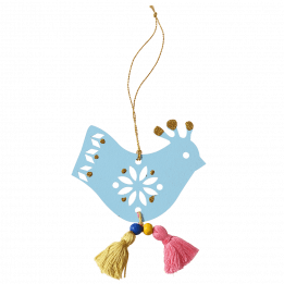 Blue Wooden Bird Christmas Decoration