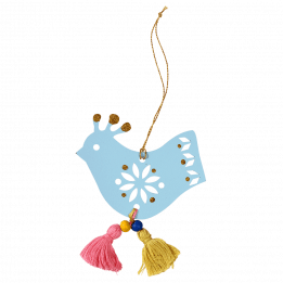 Blue Wooden Bird Christmas Decoration