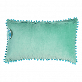 Aqua Velvet Pom Pom Cushion