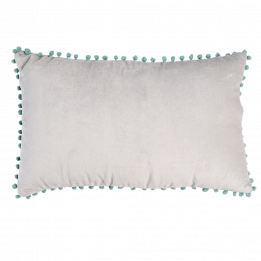 Pale Grey Velvet Pom Pom Cushion