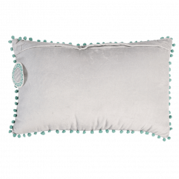 Pale Grey Velvet Pom Pom Cushion