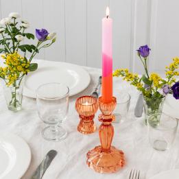 Tall Burnt Orange Glass Candle Holder